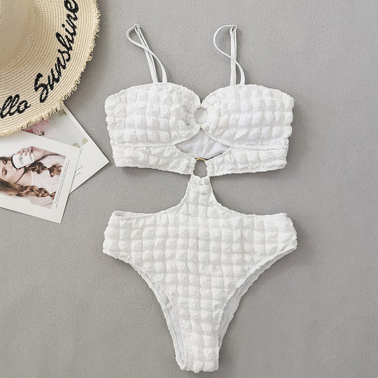 Special Fabric Seersucker Bikini Sexy Ring One-piece Swimsuit For Women - Onouthati