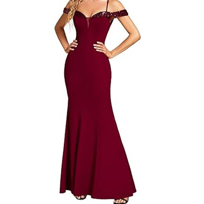Women's Clothing Off-neck Sling Evening Long Dress - Onouthati
