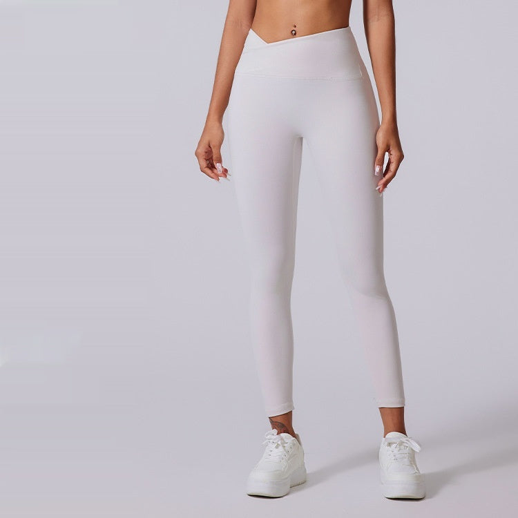 Autumn And Winter Cross Waist Nude Feel Sports Trousers - Onouthati