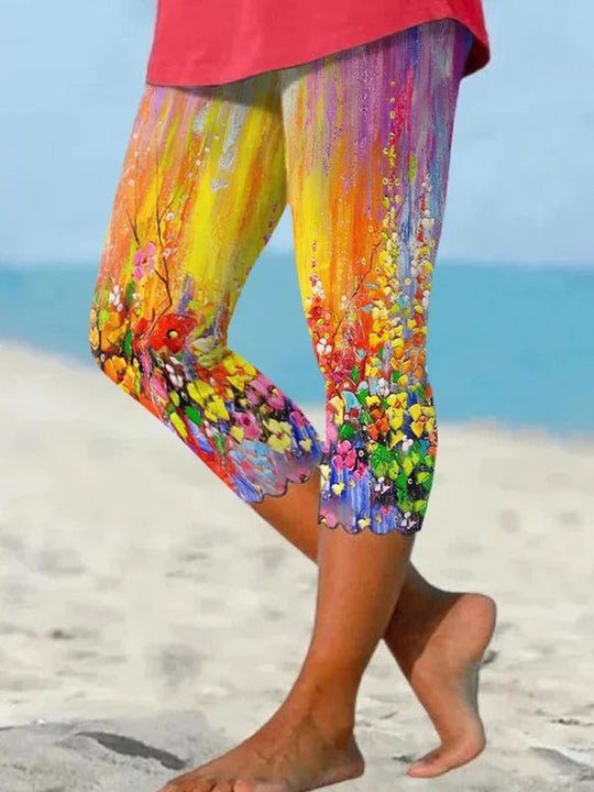 Women Can Wear Outside Casual Leggings Fifth Pants Oil Painting Graffiti Printed Plus Size Women's Clothing - Onouthati