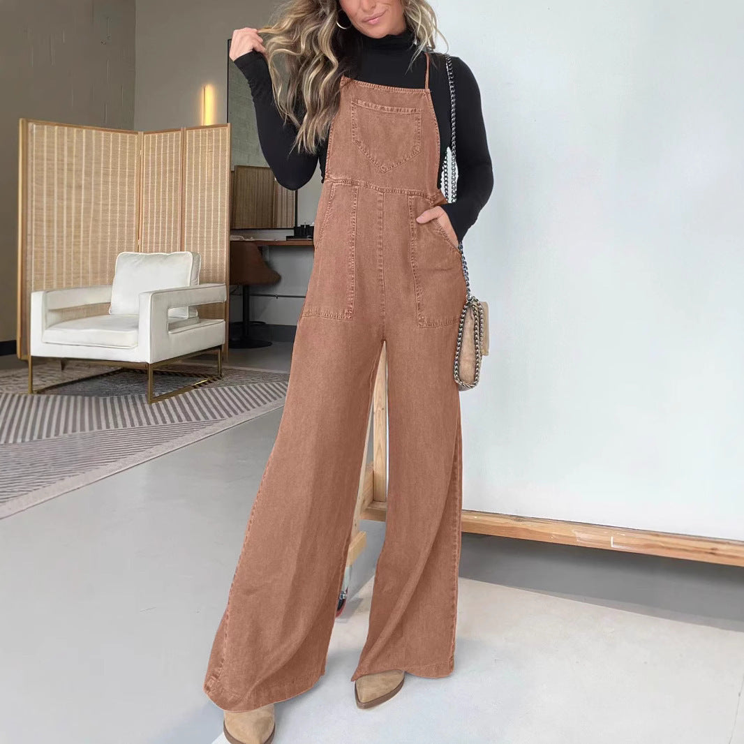 Fashion Denim Wide Leg Jumpsuit Women - Onouthati