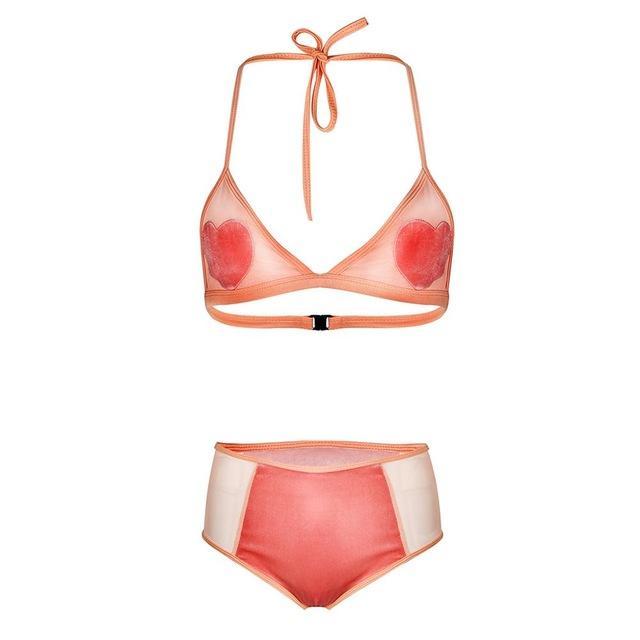 New Arrivals Lovely Girls Heart Print Hollow Out Bandage Women Bodysuit 2 Pieces Summer Clothing Party Club - Onouthati