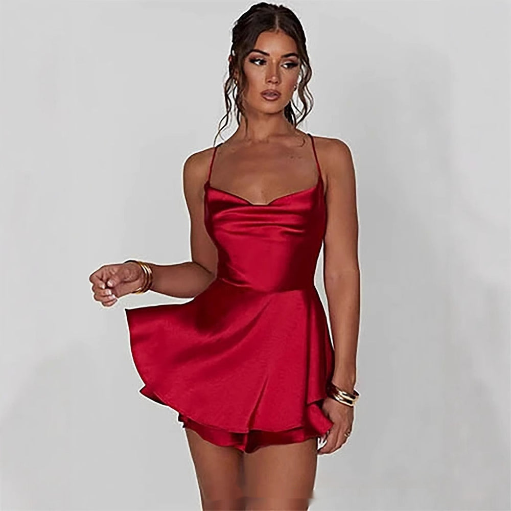 Sexy Backless Drawstring Pleated Mini Women Dress - Onouthati