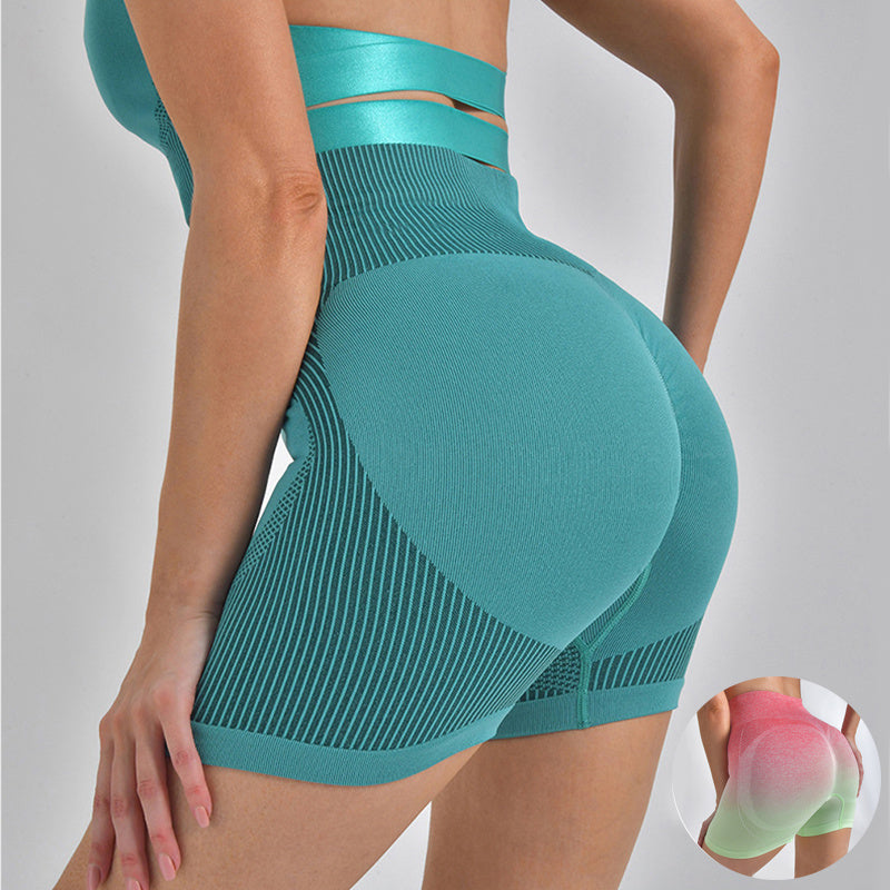 Striped Yoga Shorts High Waist Hip-lifting Tight Pants For Women Running Fitness Sports Leggings - Onouthati
