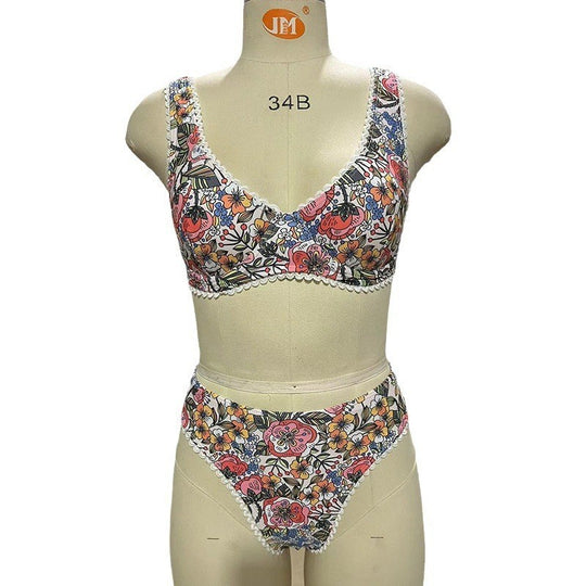Bikini European And American Steel Bracket Push Up Printed Tied Swimsuit For Women - Onouthati