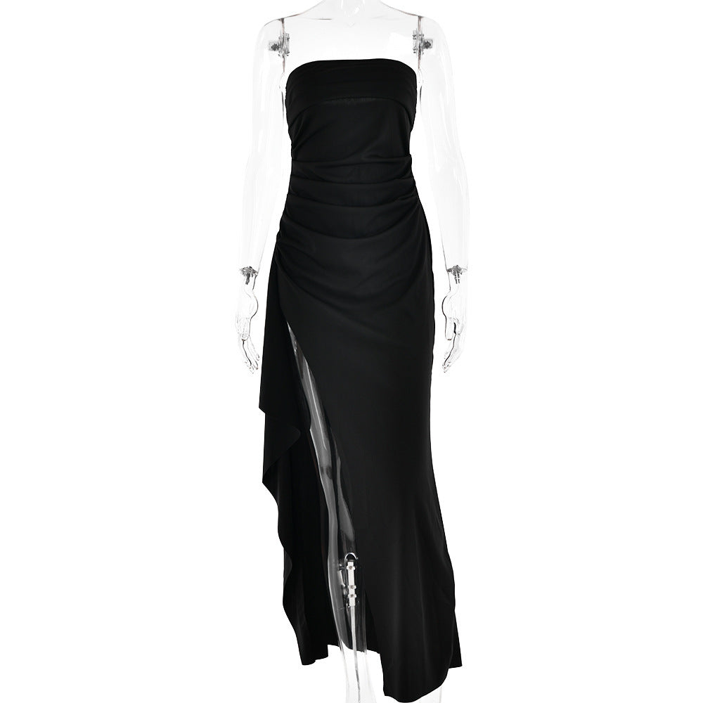 Strapless Split Long Dress Summer Fashion Pleated Bridesmaid Dress For Womens Party Wedding Clothing - Onouthati