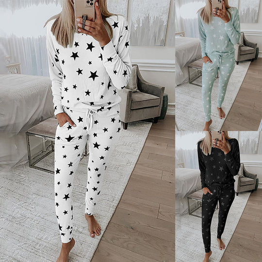 Printed Long-Sleeved Casual Home Service Suit Pajamas Women - Onouthati