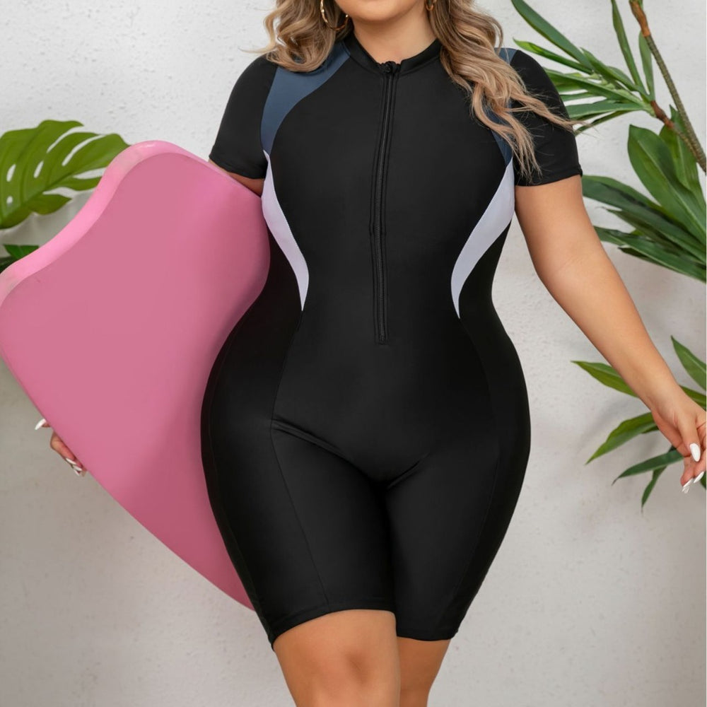 Plus Size One-piece Zipper Sports Swimsuit For Women - Onouthati