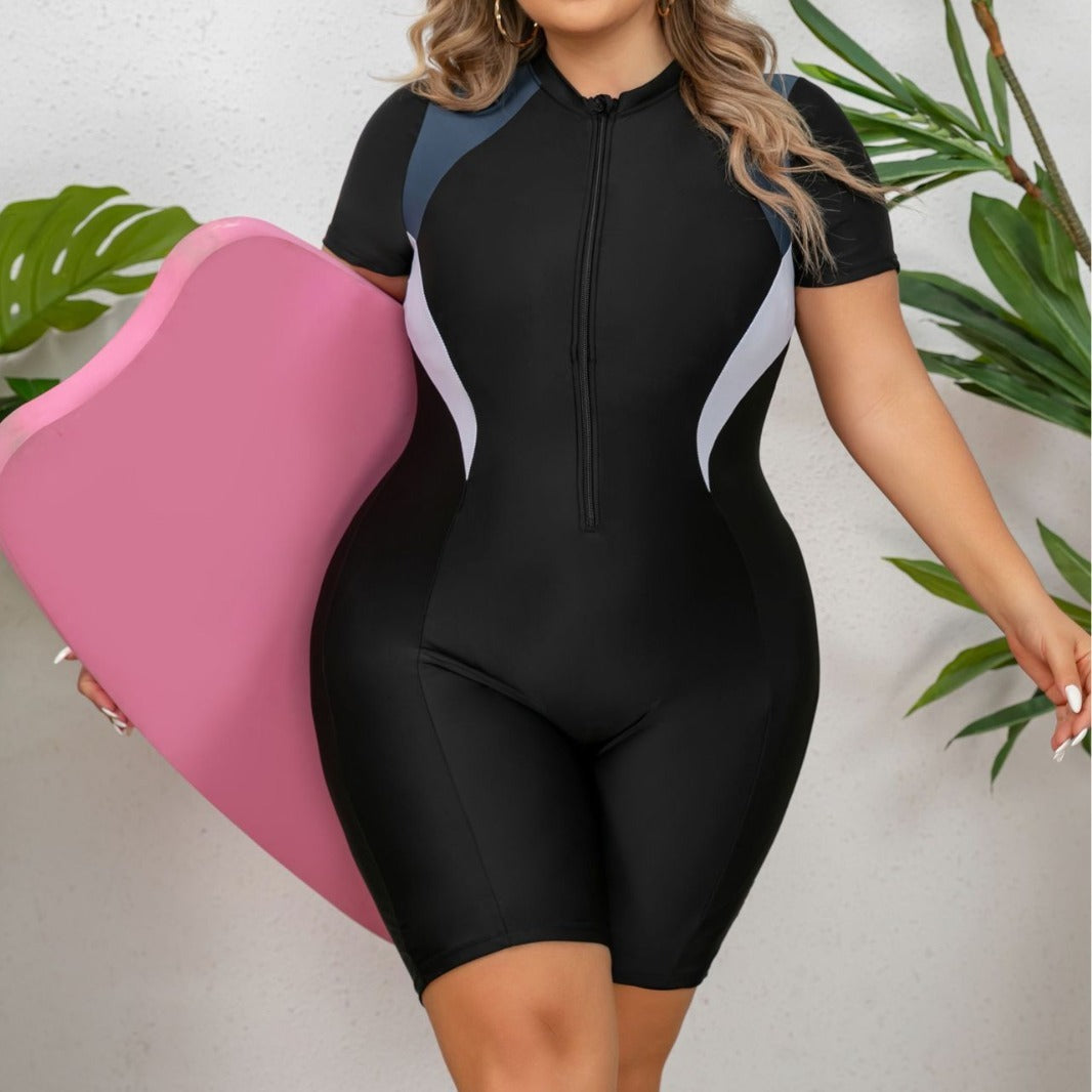 Plus Size One-piece Zipper Sports Swimsuit For Women - Onouthati