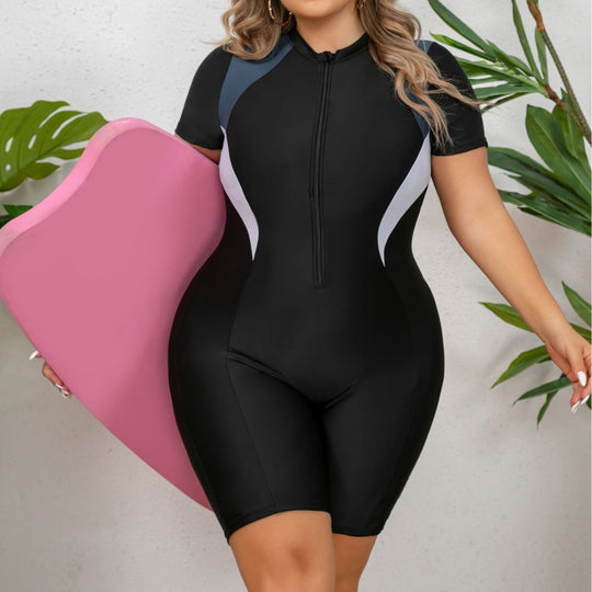 Plus Size One-piece Zipper Sports Swimsuit For Women - Onouthati