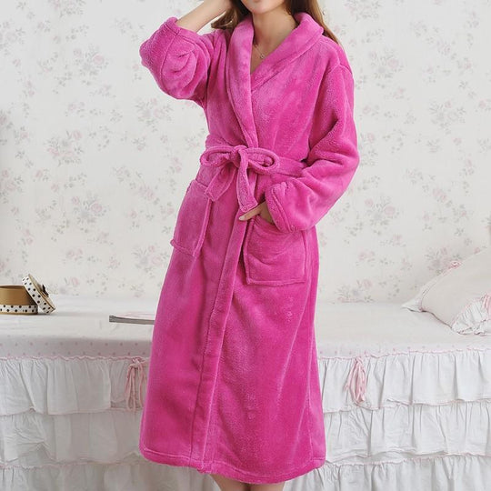 Coral Fleece Pajamas Women Thickened Flannel Long-sleeved Men's Bathrobes Home Clothes - Onouthati