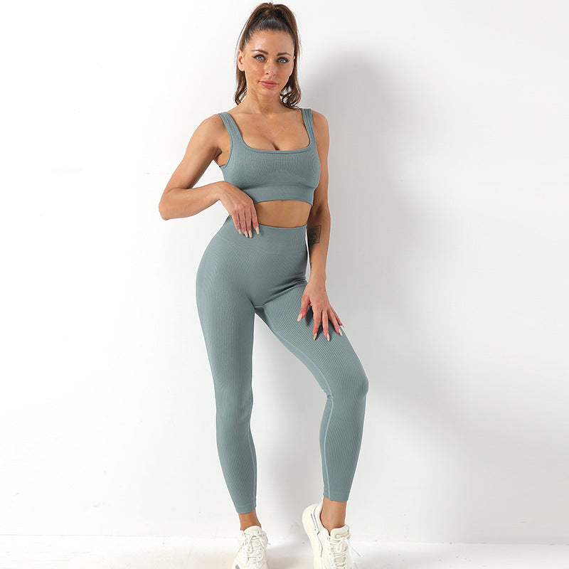 2pcs Thread Yoga Suit Seamless Bra And Butt Lifting High Waist Leggings Set For Women Sports Fitness Yoga Pants Sportswear Outfits Clothing - Onouthati