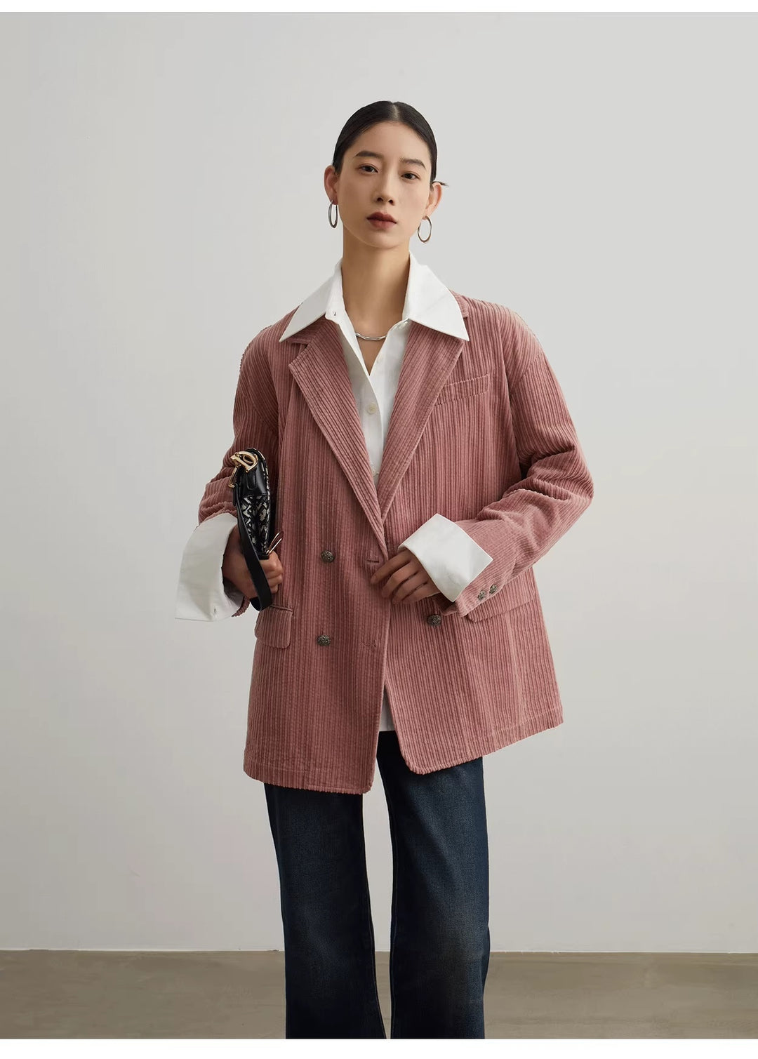 Corduroy Double Breasted Suit Jacket Loose Korean Style - Onouthati