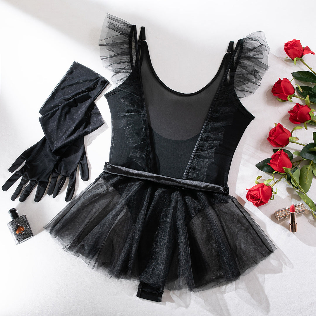 Mesh Jumpsuit Tutu Skirt Gloves Three-piece Set For Women - Onouthati