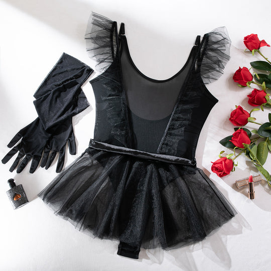 Mesh Jumpsuit Tutu Skirt Gloves Three-piece Set For Women - Onouthati
