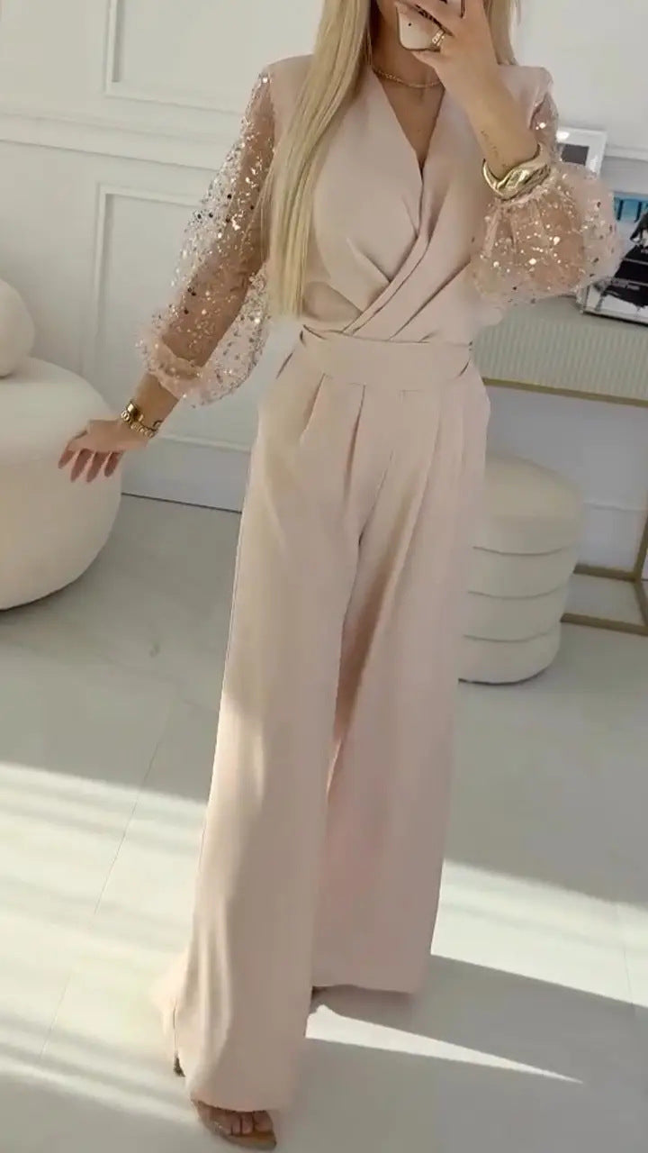 Sequined Top Wide Leg Pants Casual Suit Women - Onouthati
