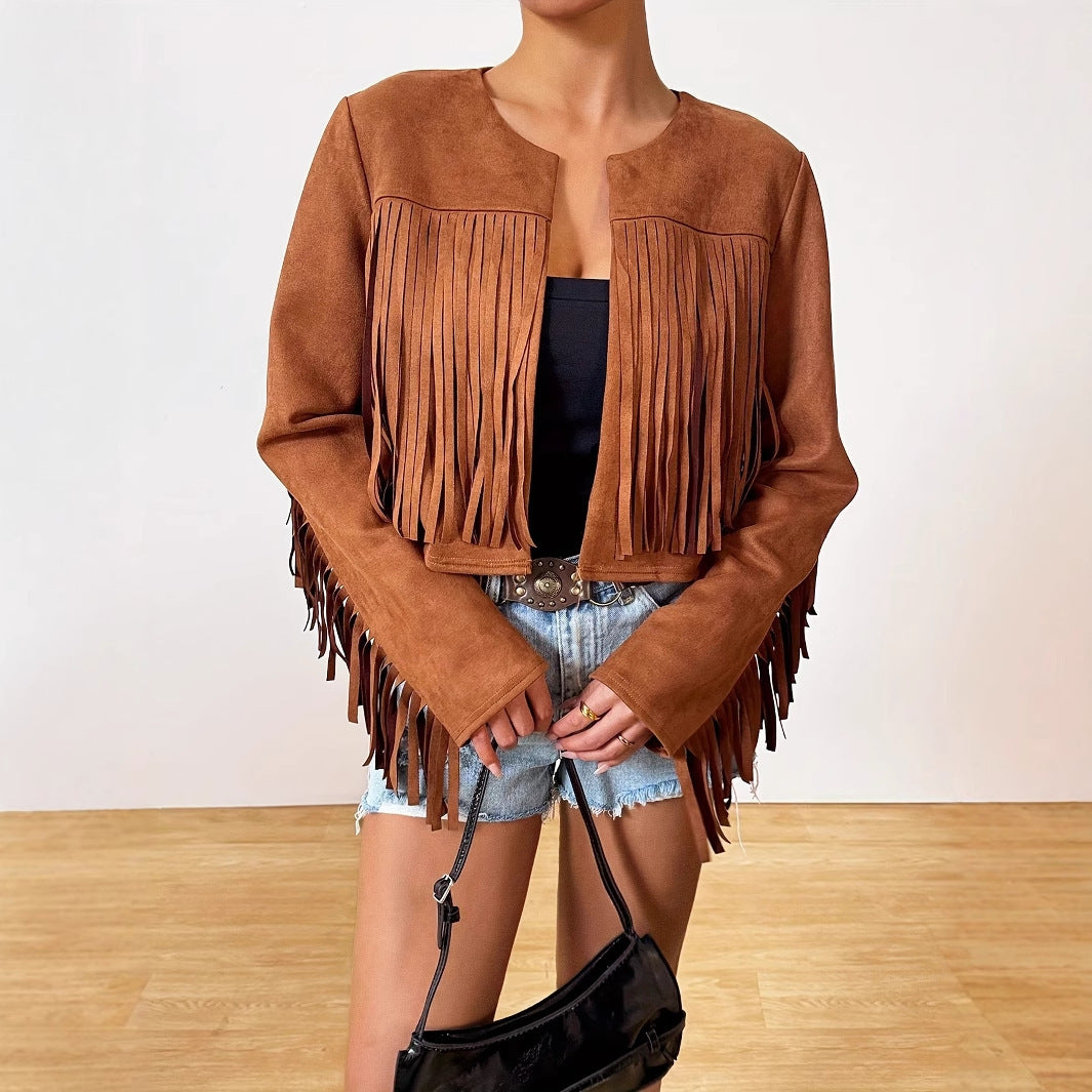 Women's Vacation Casual Retro Tassel Short Jacket - Onouthati