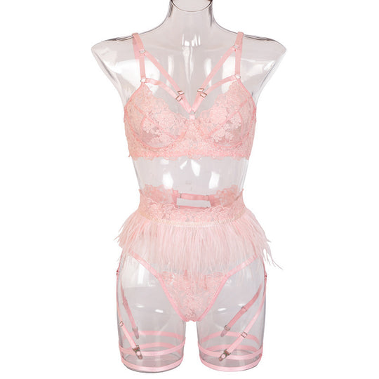 Sexy Erotic Lingerie Lace Underwear Cross Three Piece Female - Onouthati