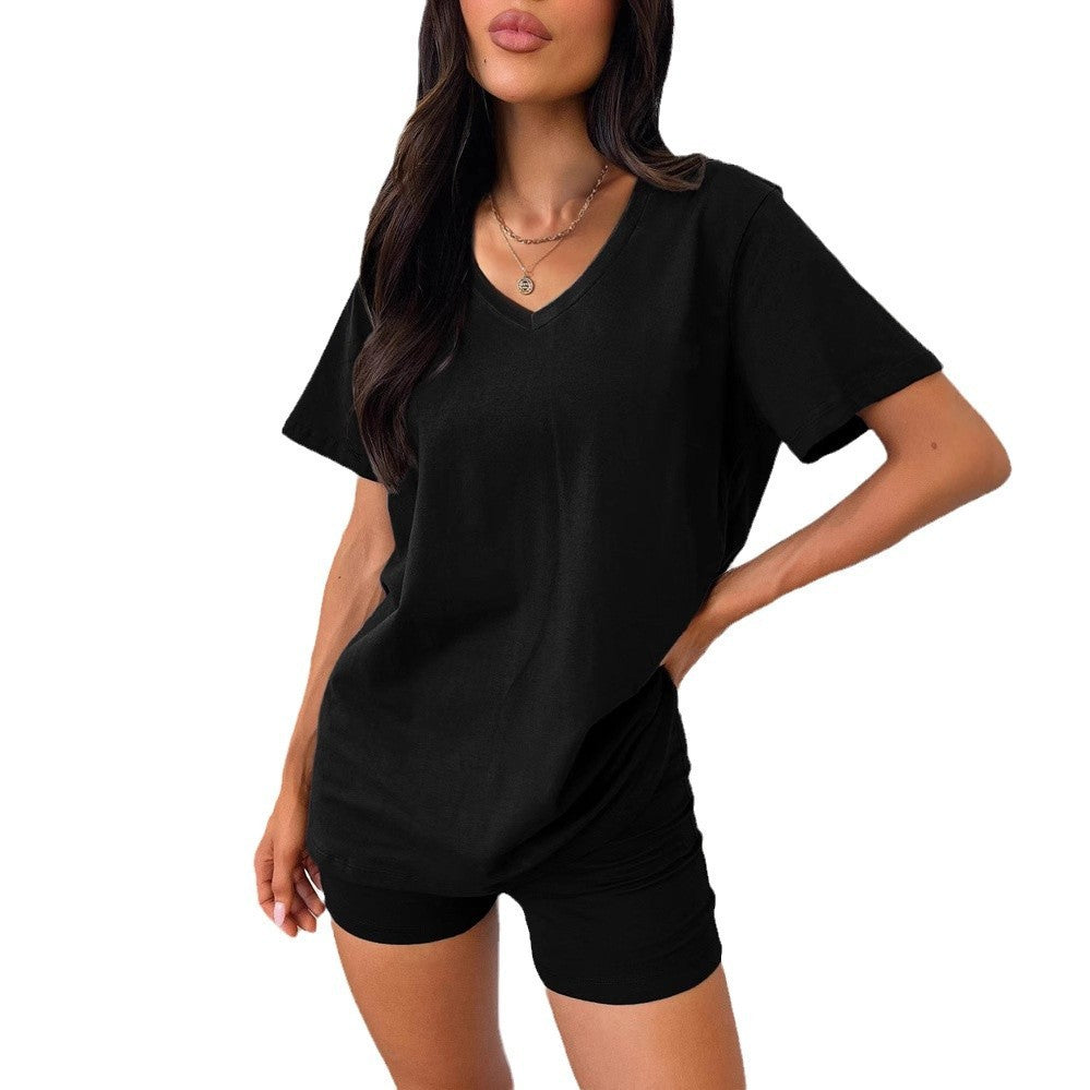 V-neck Fashion Solid Color Casual Fashion Shorts Suit Women - Onouthati