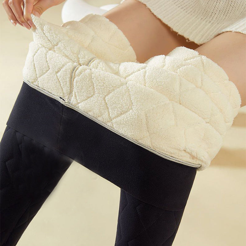 Warm Thickened Cashmere Leggings Winter Rhombus Stitching Pants Outerwear High Waist Slim Trousers Women Clothing - Onouthati