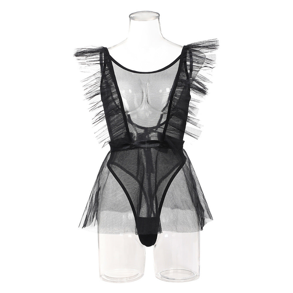 Mesh Jumpsuit Tutu Skirt Gloves Three-piece Set For Women - Onouthati