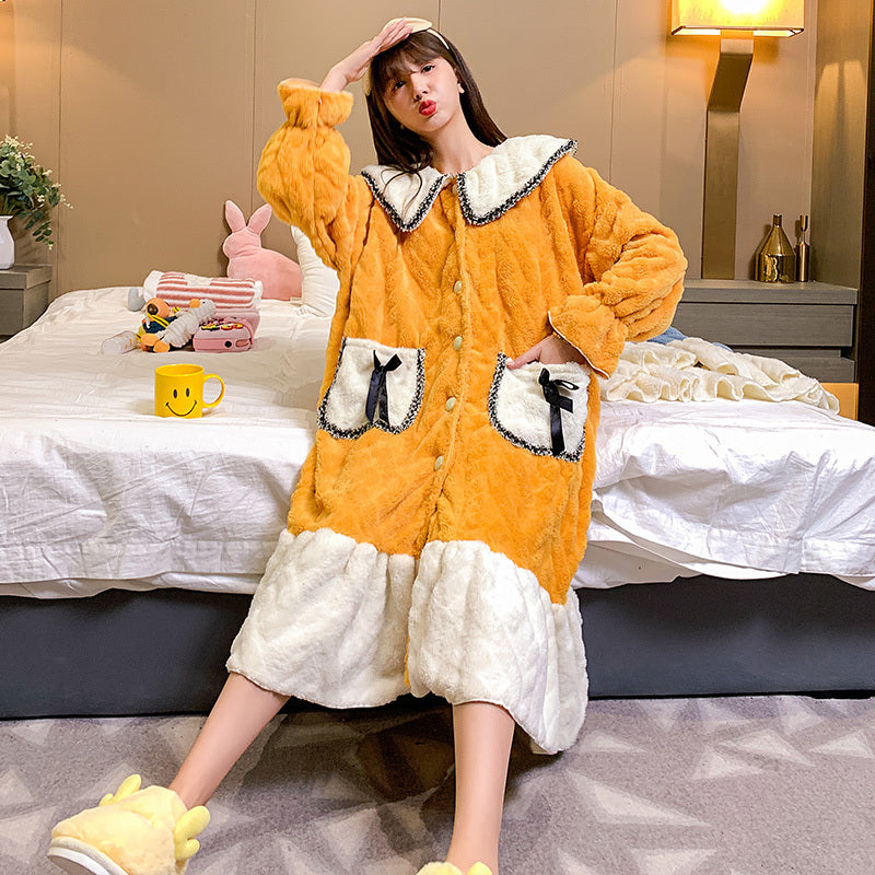 Pajamas Women Autumn And Winter Thickened Long-sleeved Flannel - Onouthati