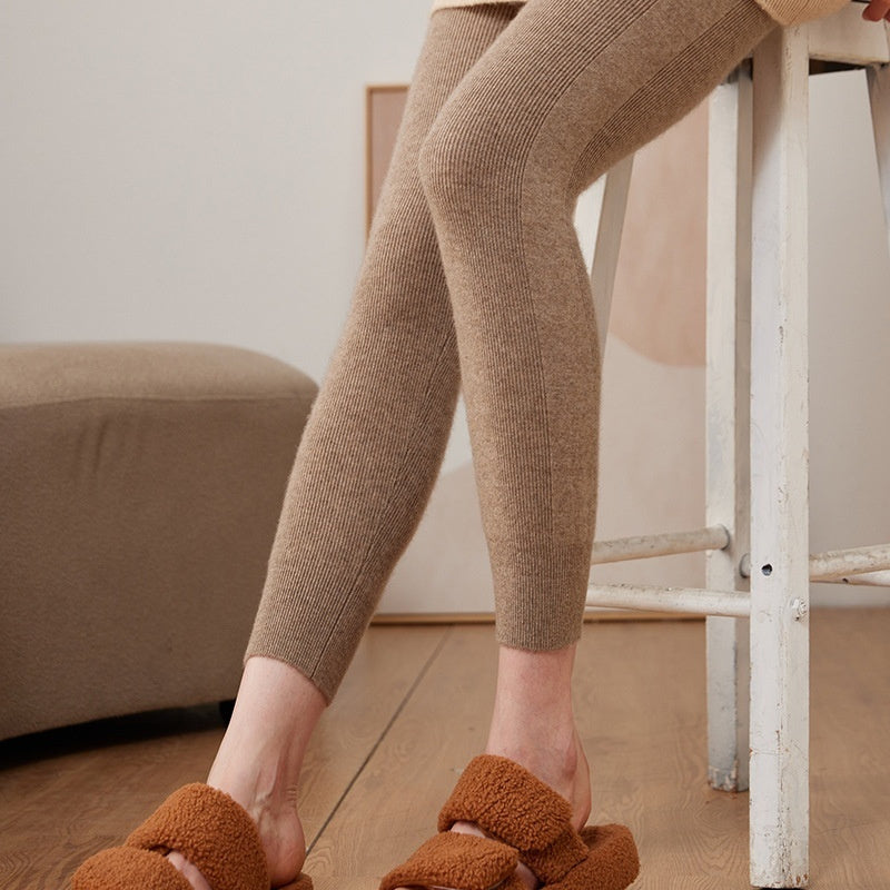 Cashmere Drawstring Tights Women's Inner Wear High Waist Slim Fit Leggings - Onouthati