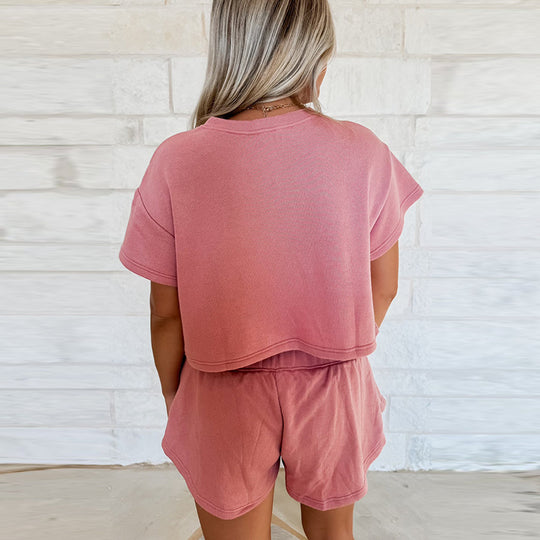 New Solid Color Short Sleeve Casual Suit Women - Onouthati