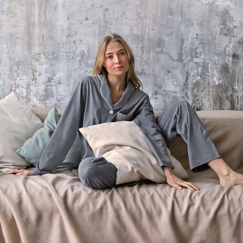 Autumn New French Simplicity Comfortable Thermal Knitting Cotton Silk Long-sleeved Pajamas For Women - Onouthati