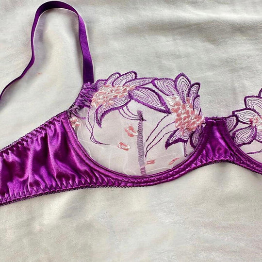 Purple Embroidered Ribbon Steel Ring Underwear Suit Women - Onouthati