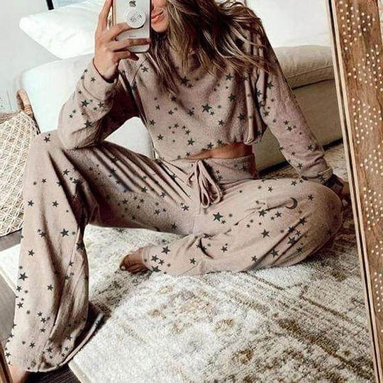 Women Printed Long-Sleeved Home Service Suit Pajamas - Onouthati