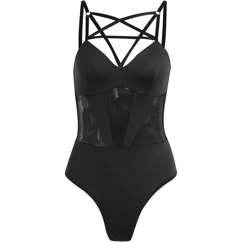 Pentagram Hollow Gothic Mesh See-through Jumpsuit Women - Onouthati