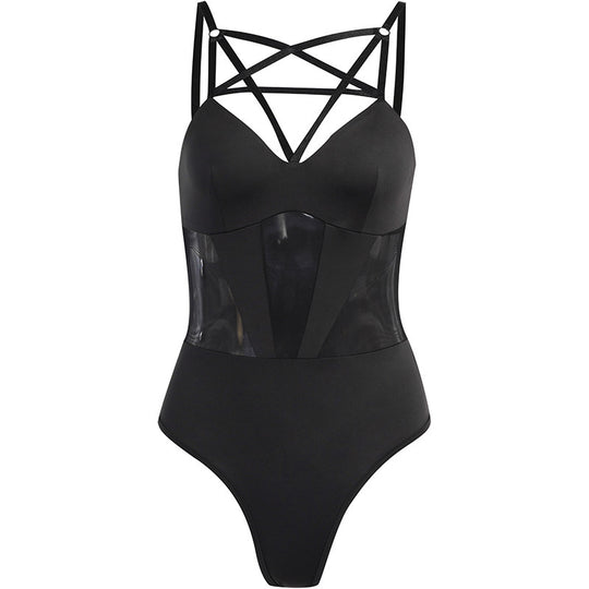 Pentagram Hollow Gothic Mesh See-through Jumpsuit Women - Onouthati