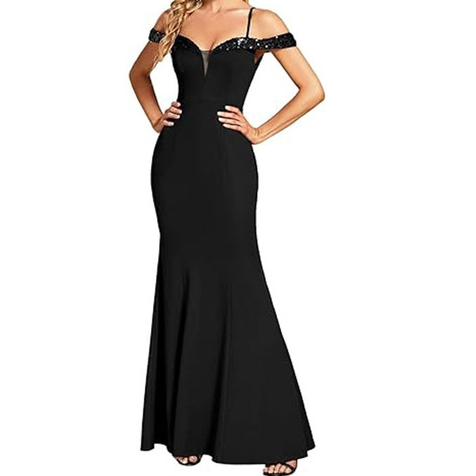Women's Clothing Off-neck Sling Evening Long Dress - Onouthati
