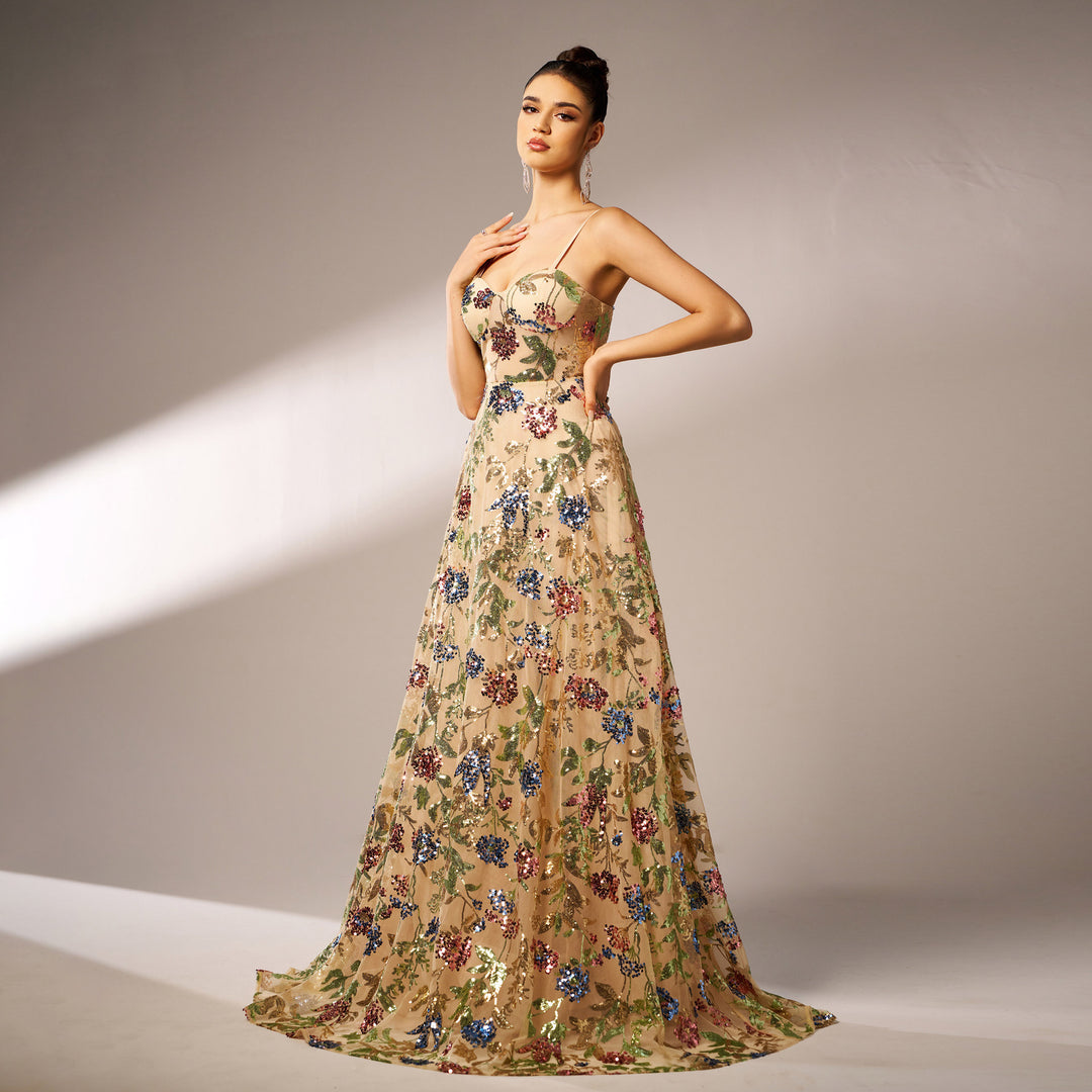 Elegant Sleeveless Sequined Suspender Evening Dress - Onouthati