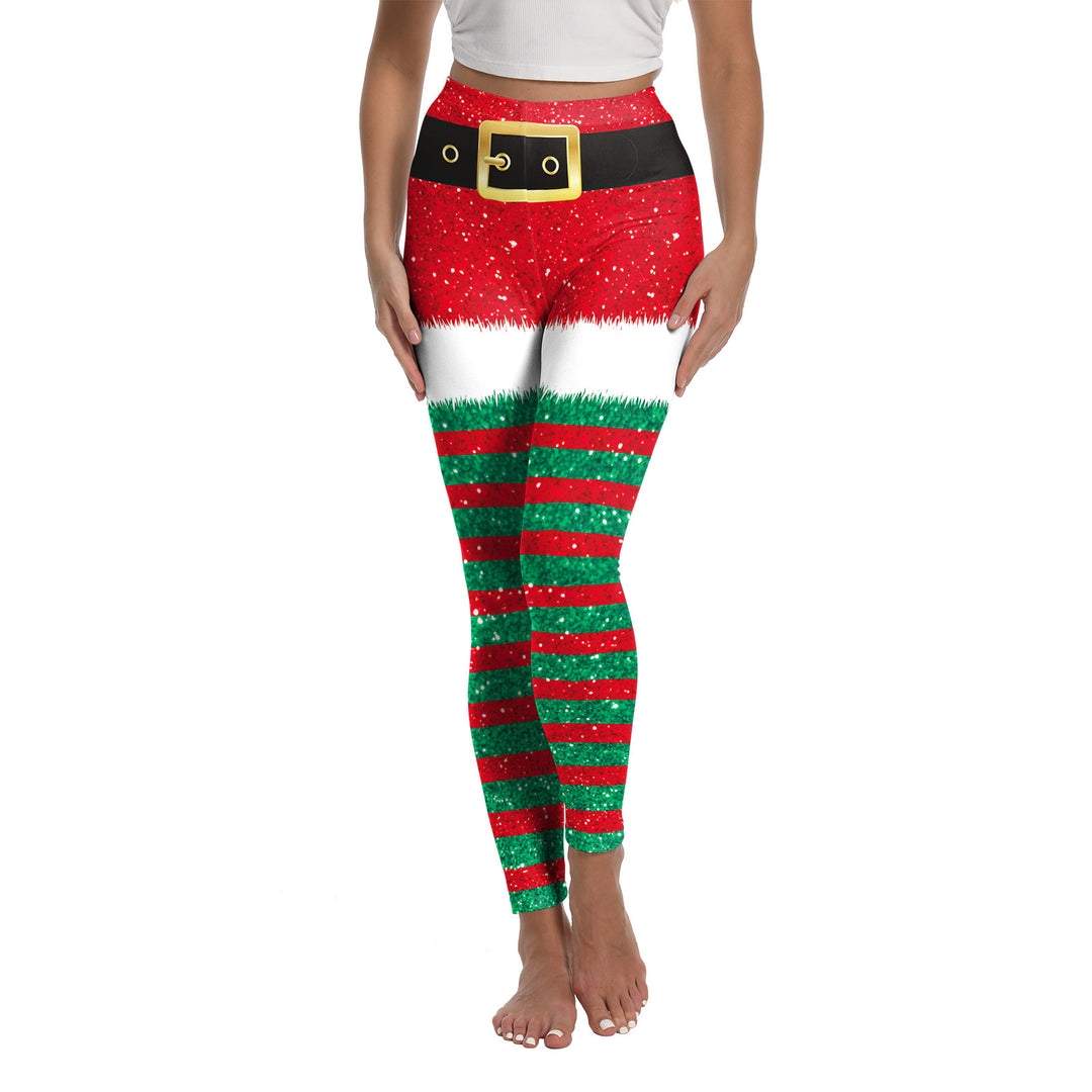 Christmas Printed Sports Yoga Elastic Leggings For Women - Onouthati