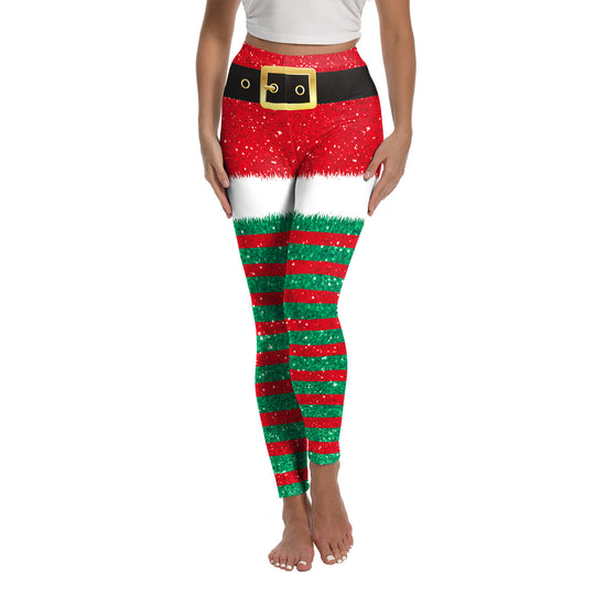 Christmas Printed Sports Yoga Elastic Leggings For Women - Onouthati
