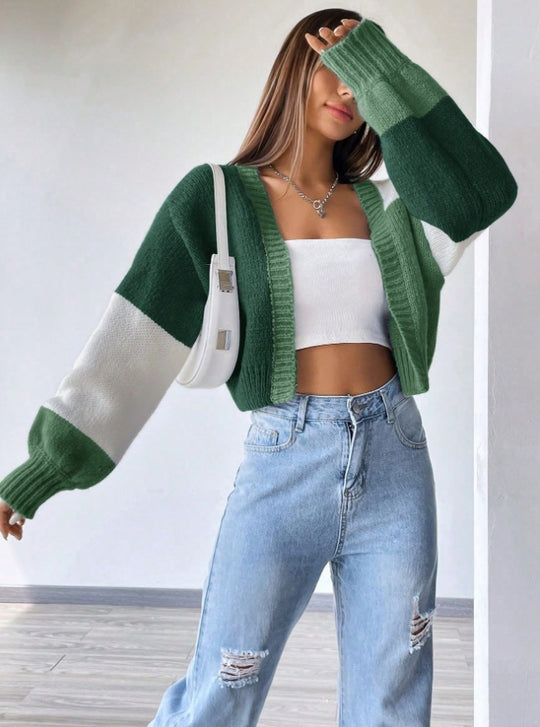 Flirla Colorblock Drop Shoulder Duster Cardigan,Long Sleeve Tops - Onouthati