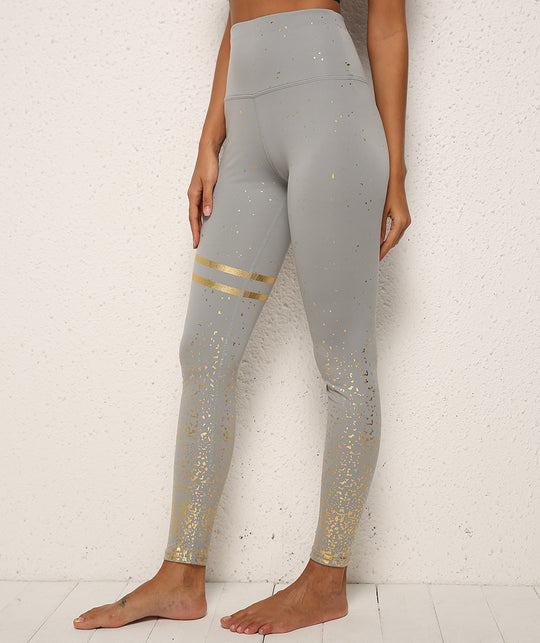 Gold Dot Striped Print Leggings Fitness Butt Lifting Running Sport Gym Yoga Pants For Women High Waist Slimming Legging Tight Trousers - Onouthati