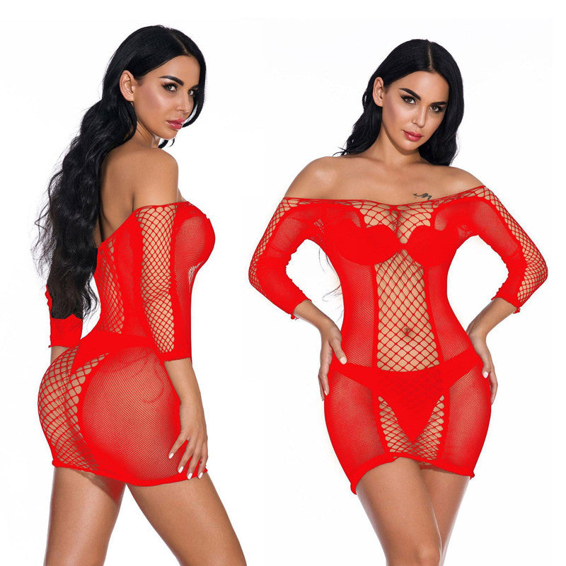 Lingerie Mid-sleeve Fishnet Short Skirt Pajamas Women - Onouthati