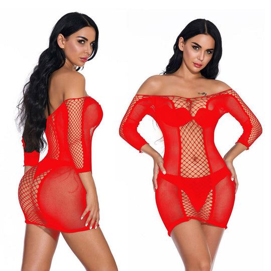Lingerie Mid-sleeve Fishnet Short Skirt Pajamas Women - Onouthati