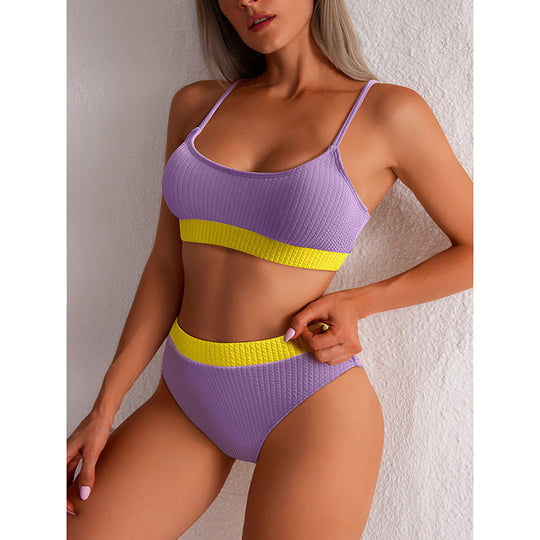 High Waist Bikini Swimwear Women Swimsuit New Push Up Biquini Ribbed Bathing Suit Women Sexy High Cut Bikinis Set - Onouthati