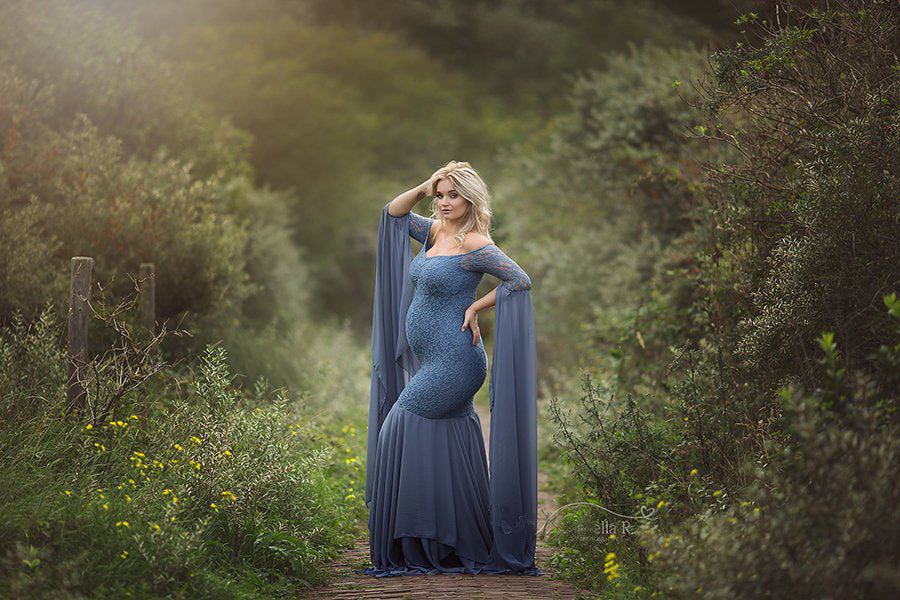 Women's Clothing Lace Stitching Pregnant Women Super Long Sleeve Dress - Onouthati