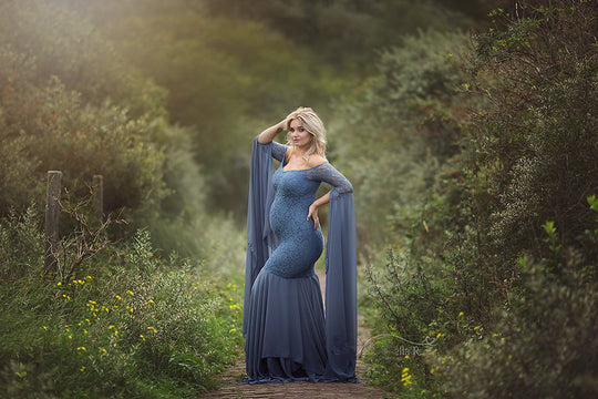 Women's Clothing Lace Stitching Pregnant Women Super Long Sleeve Dress - Onouthati