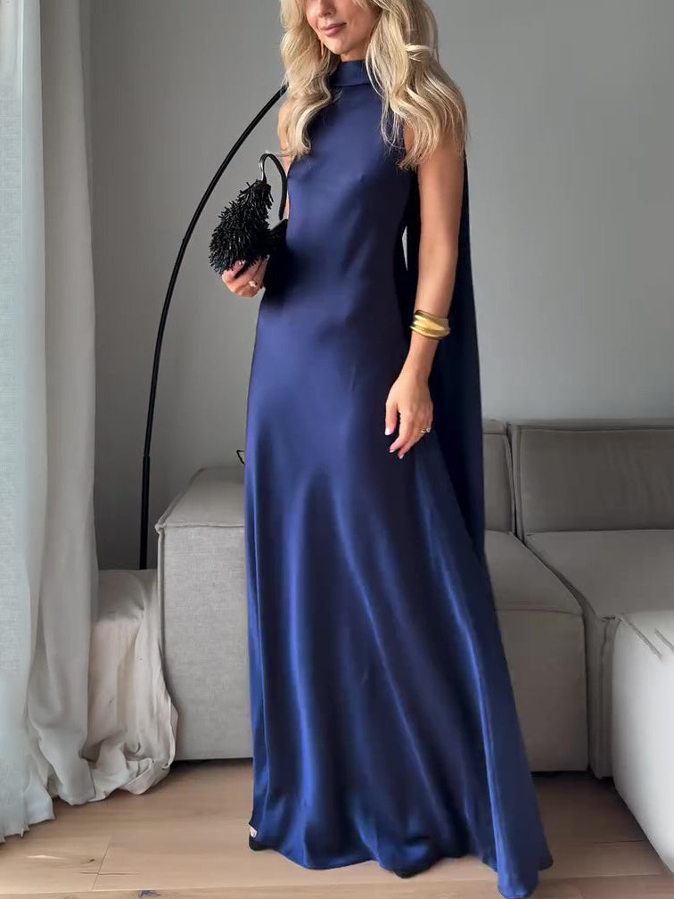 Royal Blue Satin Sleeveless Maxi Dress - Onouthati