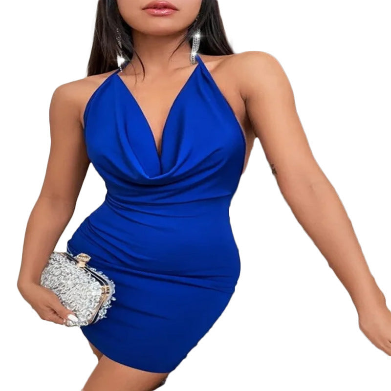 Summer Deep V-neck Dress Temperament Sling Backless Halter Dresses Women's Clothing - Onouthati