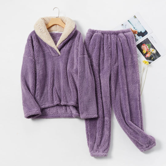 Coral Fleece Pajamas Women Autumn And Winter Pajamas Set Thickened Home Service - Onouthati