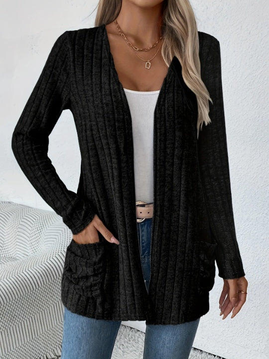 Solid Color Open-Front Cardigan - Onouthati