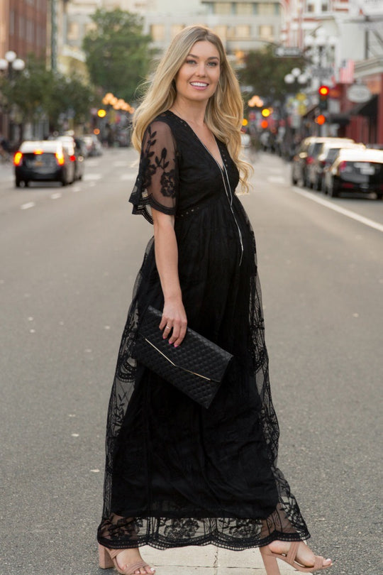 Maternity Dresses for Photo Shoot Summer V Neck White Lace Short Sleeve Pregnancy Dress Pregnant Women Photography Maxi Dress - Onouthati