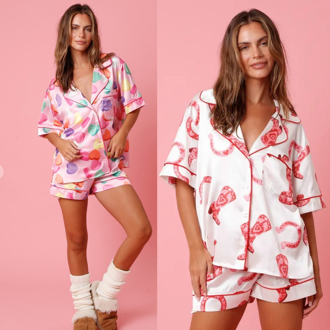 Satin Printed Two-piece Suit Pajamas For Women - Onouthati